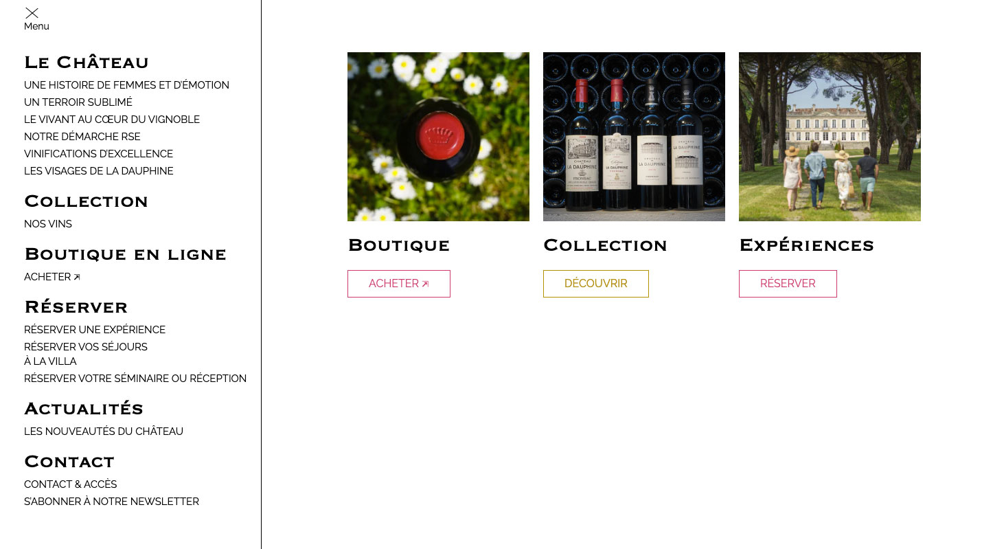 Mega menu site chateau de la Dauphine