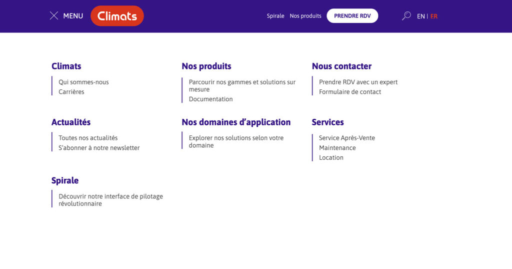 Menu site web climats